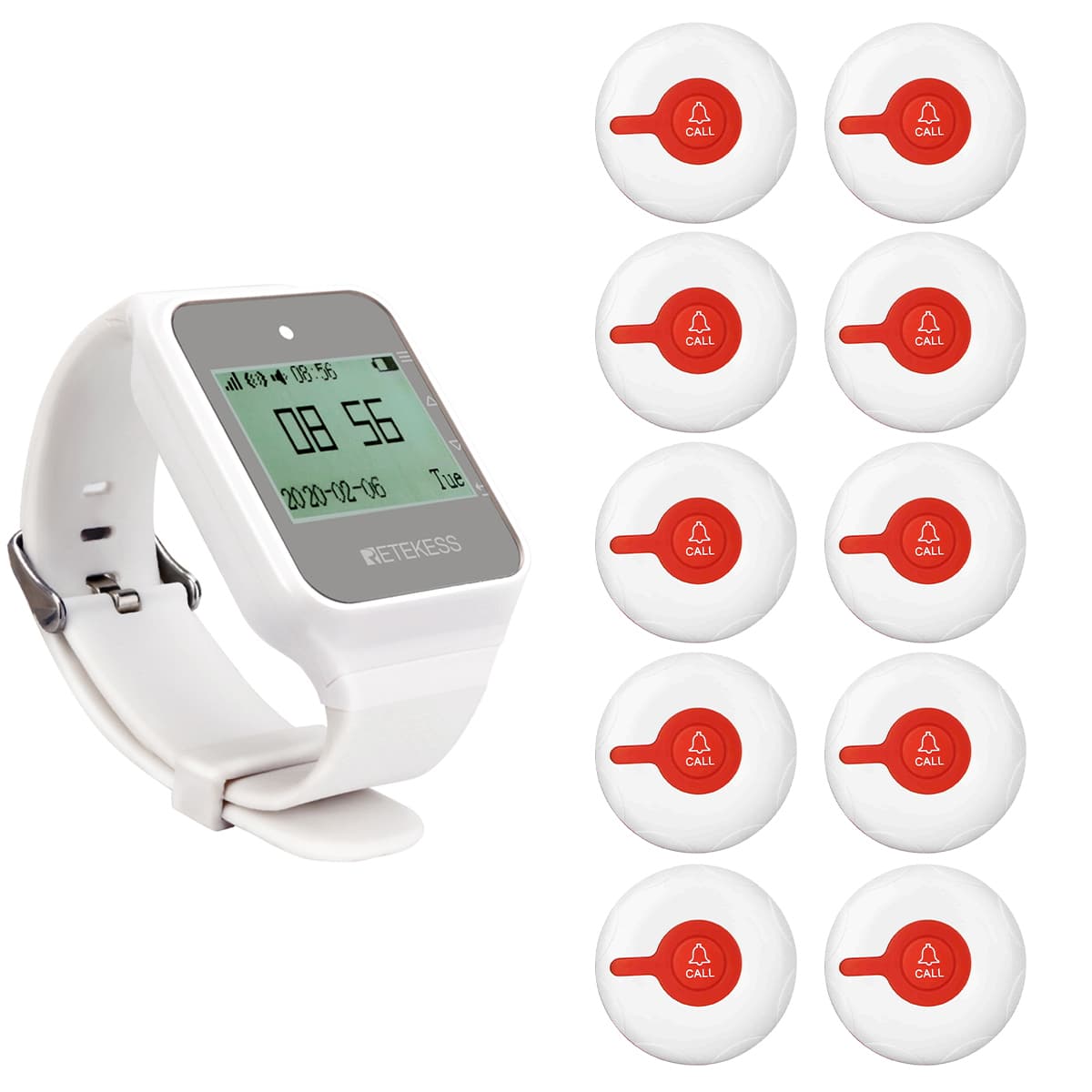 Retekess Récepteur de Montre Intelligente sans Fil TD108 avec Bouton d'appel Étanche TD009