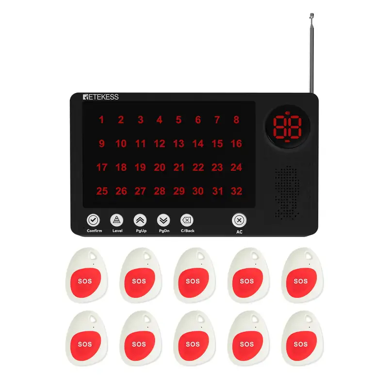 Retekess Système D'appel Infirmier Longue Portée 2000M TH108 Récepteur Hôte avec IP67 Étanche Bouton D'appel TH010 pour Soignants