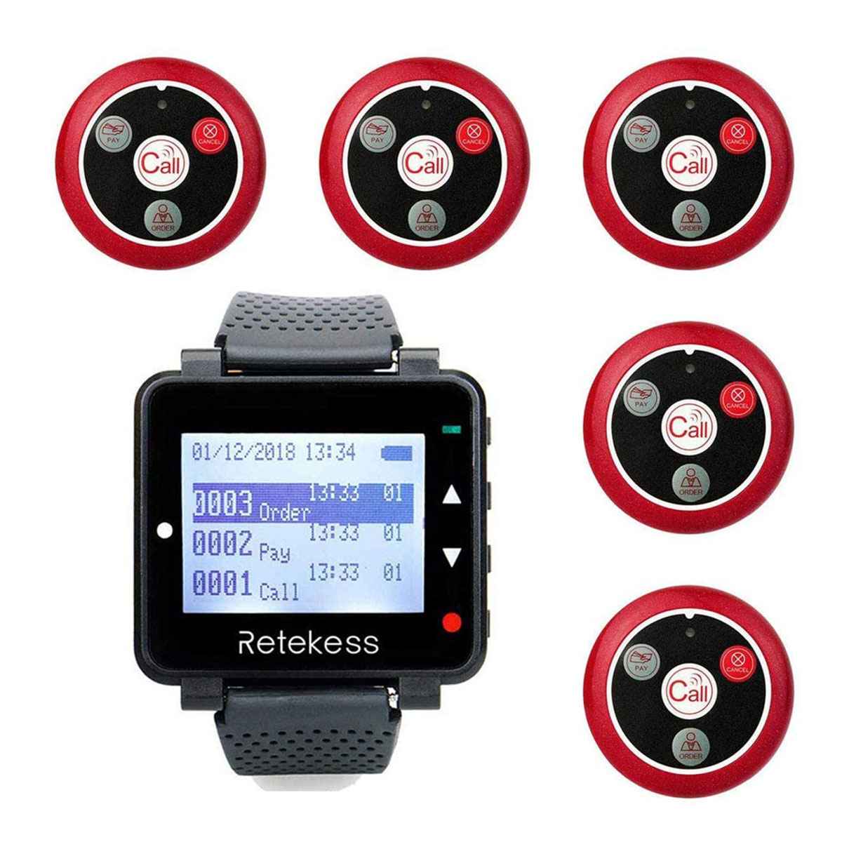 Retekess Système d'appels de 5 T117 Bouton avec 1 T128 Récepteur de Montre
