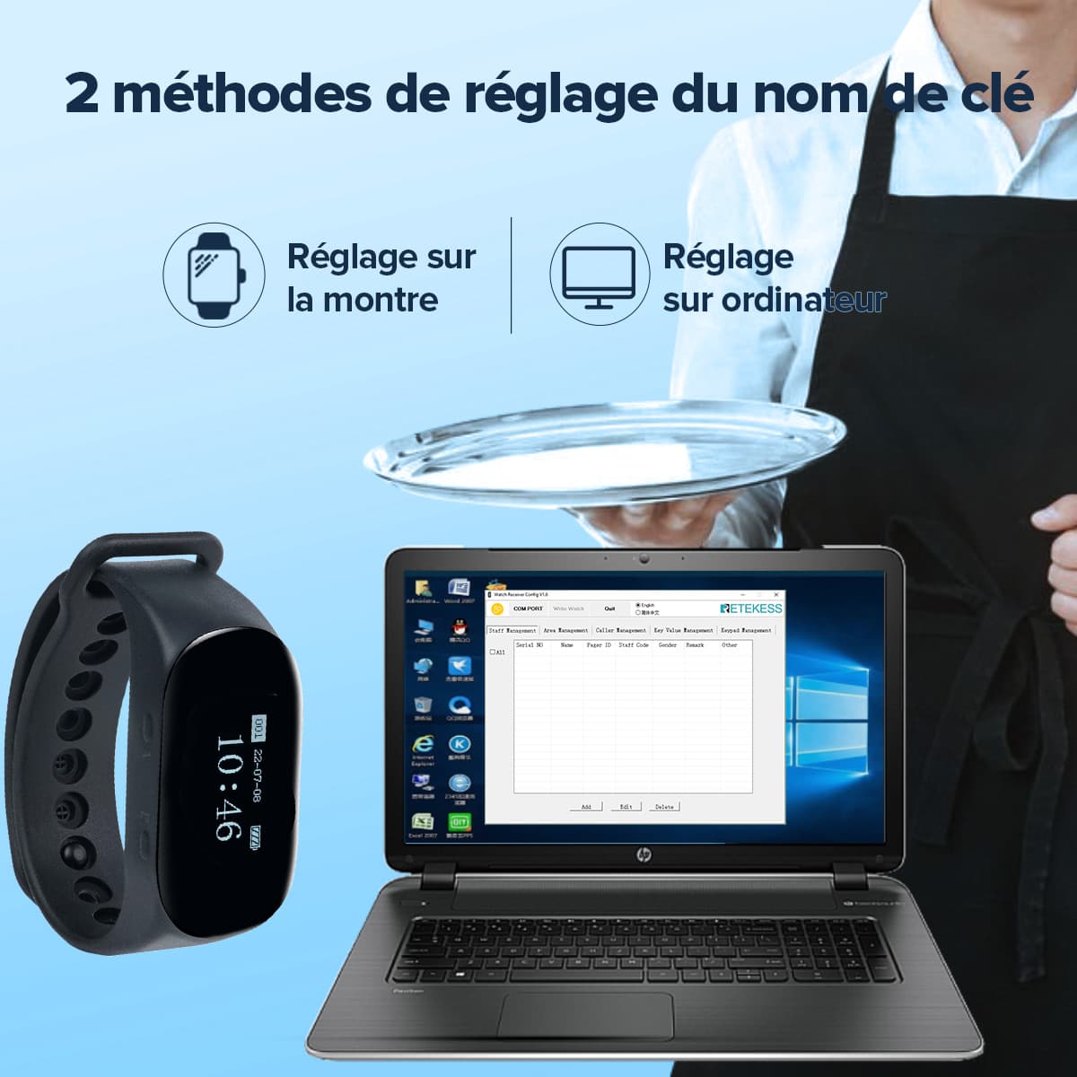 Retekess TD112 Récepteur de Montre IPX7 Étanche Bipeur Serveur pour Restaurant, Bar, hotel