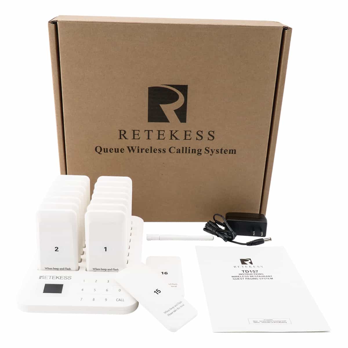 Retekess TD157 Système de Bipeur 20H Mini Système d’Appel sans Fil Écran Tactile Pager Ajoutés Longue Durée de Veille