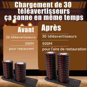 Retekess TD163 Téléavertisseur de Restaurant avec 30 Téléavertisseurs, Système de Radiomessagerie de Grande Capacité, Ensemble Standard