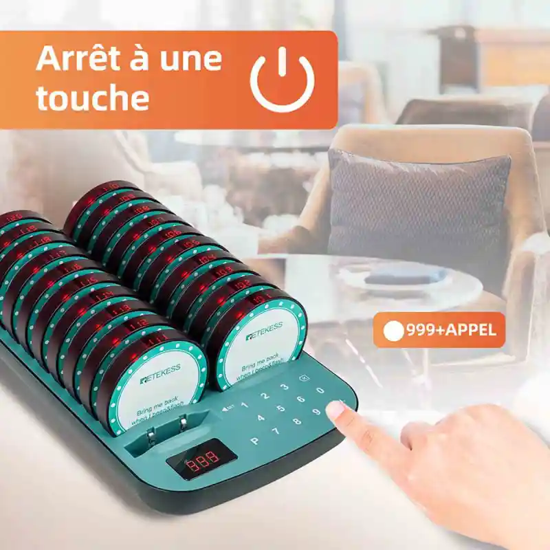 Retekess TD167F Système de Paging 800m Longue Distance Beeper Pour les Restaurants, Food Truck, Café