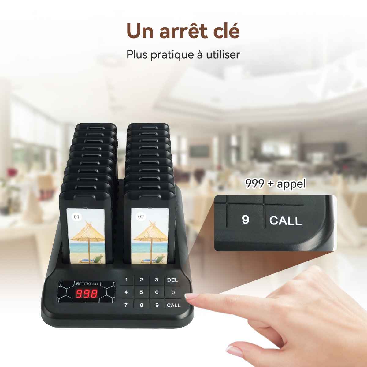 Retekess TD172 Système d’Appel sans Fil, Restaurant Bipeur, 20 Bippers Optimisé Blanc, 300mAh 18H 2 Modes d'Appel, 400M Écran Tactile Fort, Hôpital, Dentiste, Restaurant, Collation, Bar, Hôtel