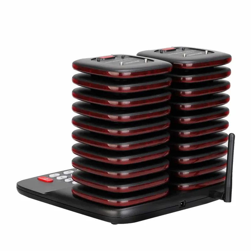 Retekess TD183 Bipeur Client Restaurant, FSK Longue Portée 800M, Double Charge Système d’Appel sans Fil 20 Bipeurs Stable, 30H 300mAh, Rappel de Charge, Demande d'Historique des Appels, Hôpital, Logistique