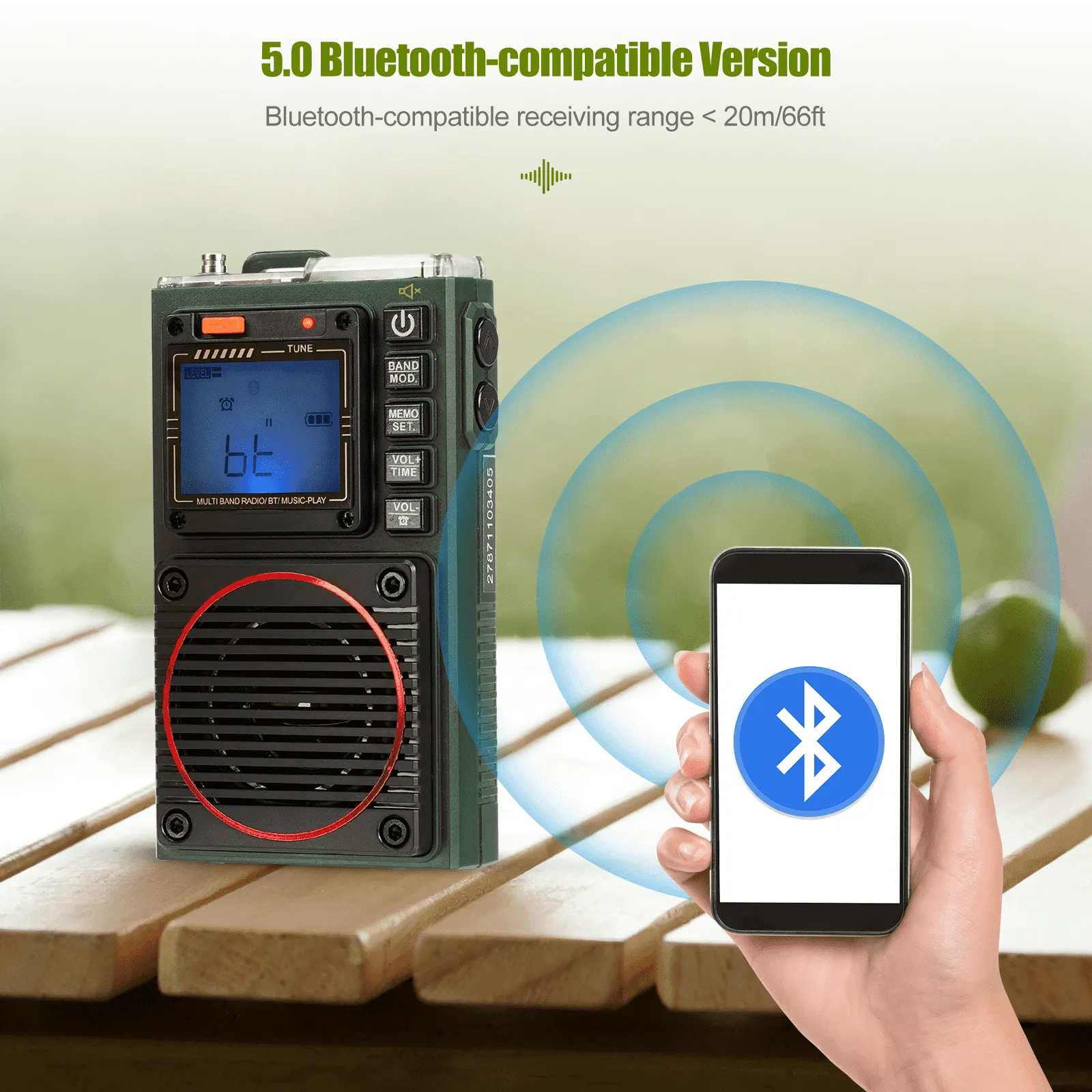 Retekess TR111 Portable MultibandeRadio,FM VHF AM SW WB Radio,Alarme SOS Stéréo Basse,Télécommande Intelligente d'application,MP3/TF,Extérieur
