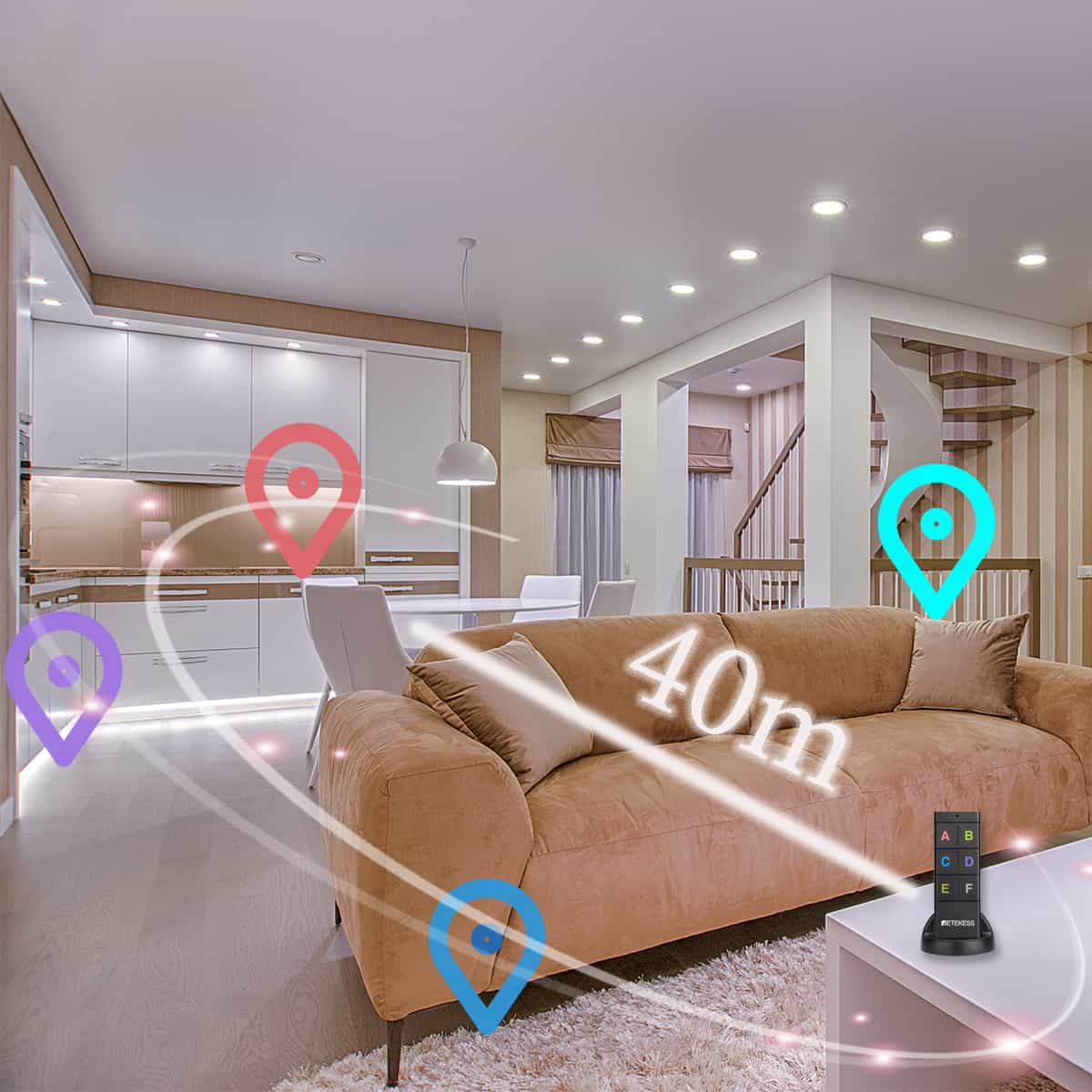 Retekess TH104 Localisateur de Clé, Détecteur de clé Portefeuille Tracker 2 Type d'Autocollant Longue Portée 40 m Fort 85 DB Traqueur de Clé Pet Tracker (1 Émetteur avec 6 Récepteurs)