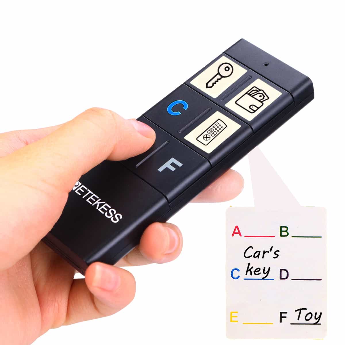 Retekess TH104 Localisateur de Clé, Détecteur de clé Portefeuille Tracker 2 Type d'Autocollant Longue Portée 40 m Fort 85 DB Traqueur de Clé Pet Tracker (1 Émetteur avec 6 Récepteurs)