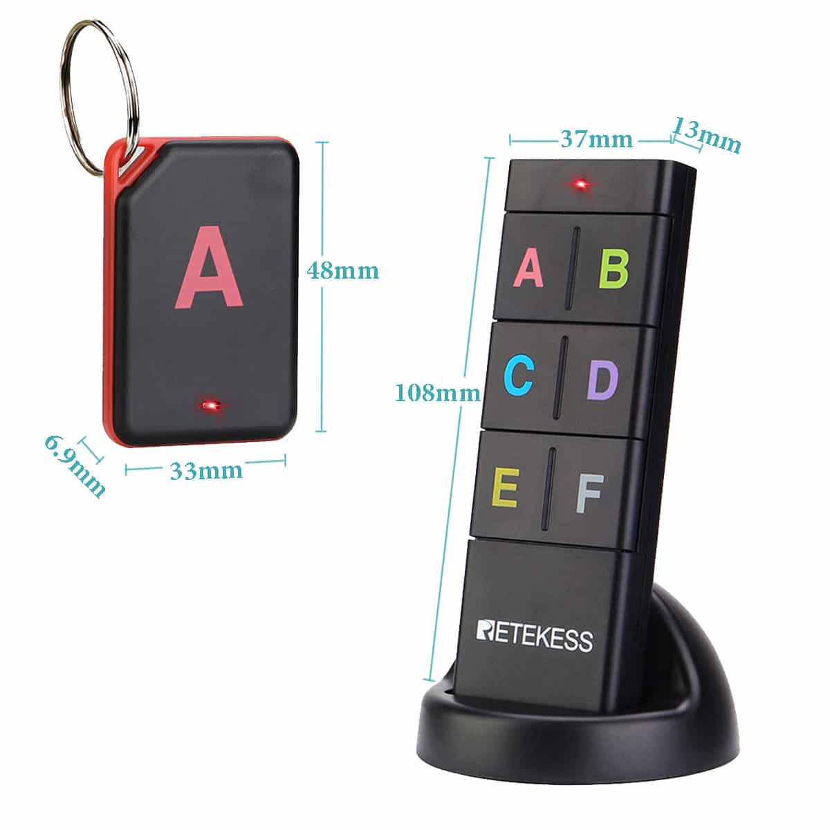 Retekess TH104 Localisateur de Clé, Détecteur de clé Portefeuille Tracker 2 Type d'Autocollant Longue Portée 40 m Fort 85 DB Traqueur de Clé Pet Tracker (1 Émetteur avec 6 Récepteurs)