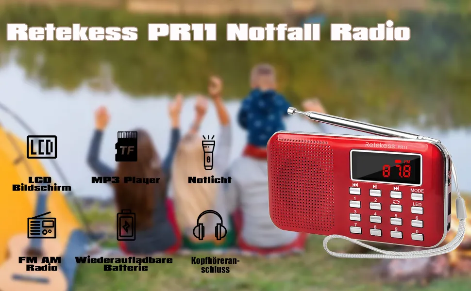 Retekess PR11 Radio FM AM Portable, Petite Radio avec Lecteur MP3 (Rouge)