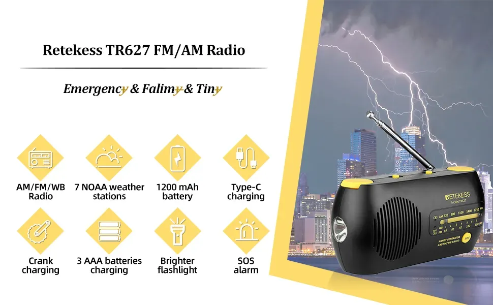 Retekess TR627 Radio d'urgence à manivelle