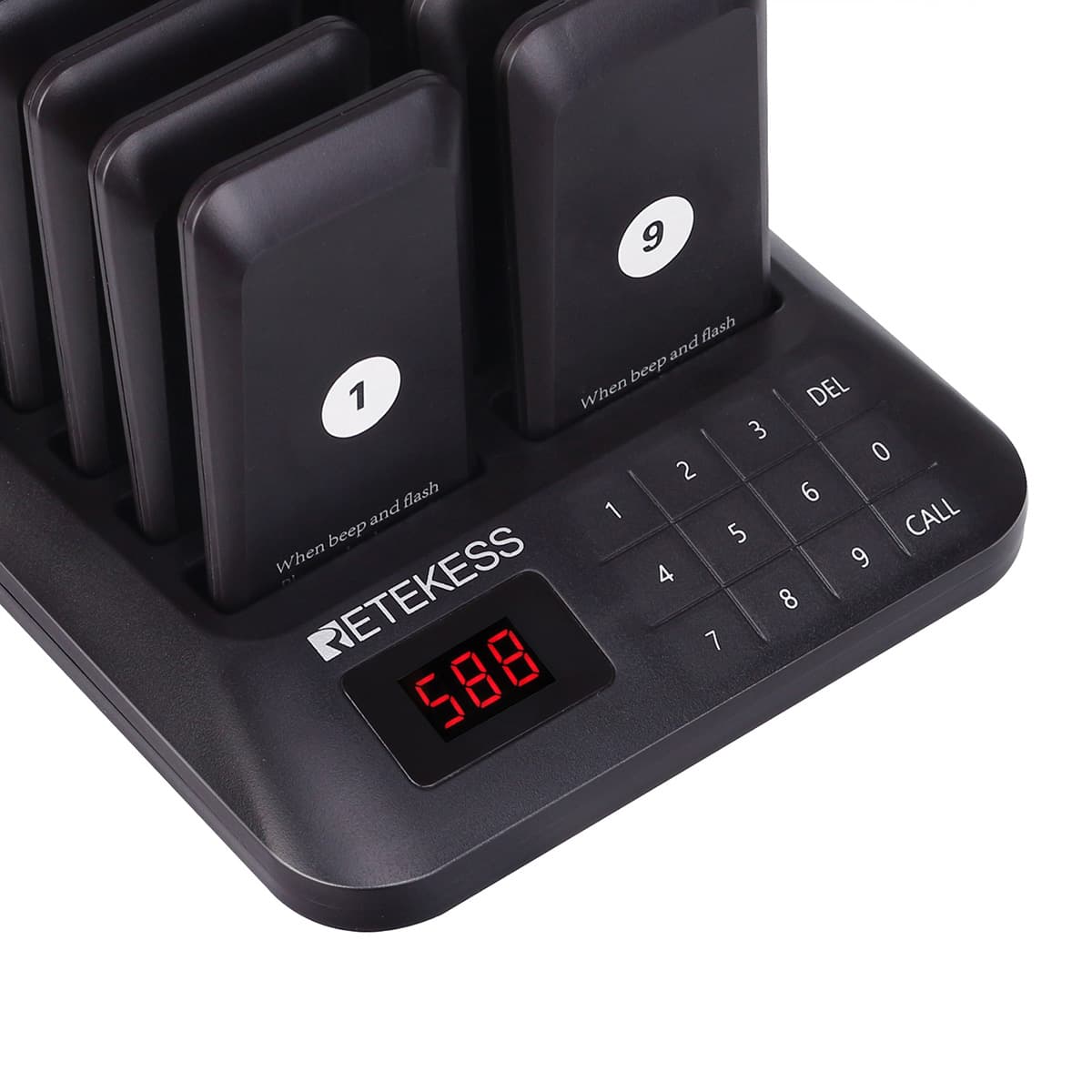 Retekess TD157 Restaurant Bipeur, Système d'Appel sans Fil, 16 Pagers Noirs, 150mAh 20H 2 Modes d'Appel, Clavier Tactile Étanche 998 Canaux sans Contact File d'Attente Snack, Bar, Hôpital, Hôtel