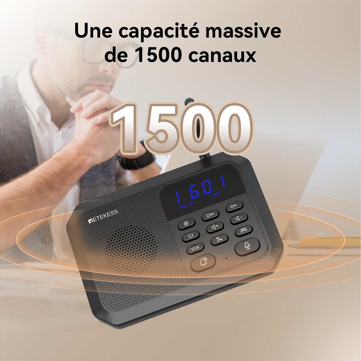 Retekess TH201 Interphones Bidirectionnels Longue Portée Sans fil de 5280 Pieds pour Entreprise, Bureau, Hôtel, Maison