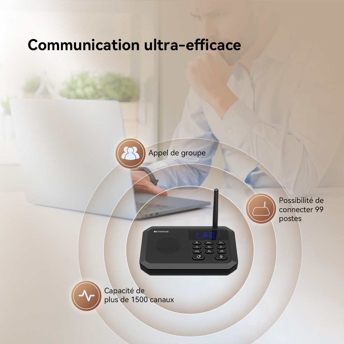 Retekess TH201 Interphones Bidirectionnels Longue Portée Sans fil de 5280 Pieds pour Entreprise, Bureau, Hôtel, Maison