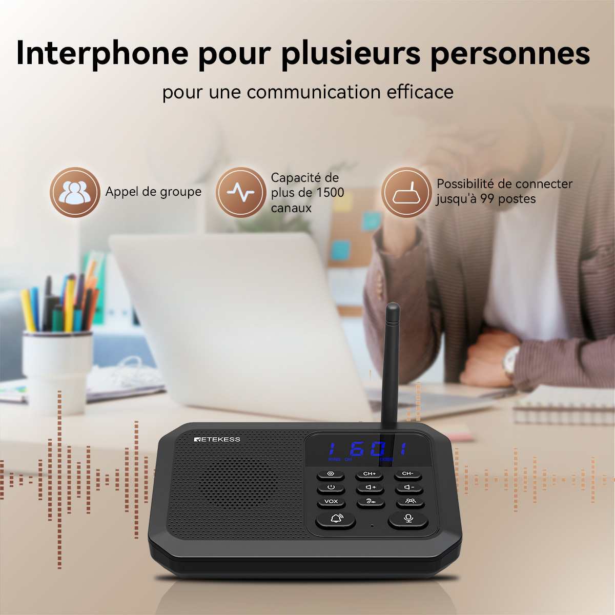 Retekess TH201 Interphones Bidirectionnels Longue Portée Sans fil de 5280 Pieds pour Entreprise, Bureau, Hôtel, Maison