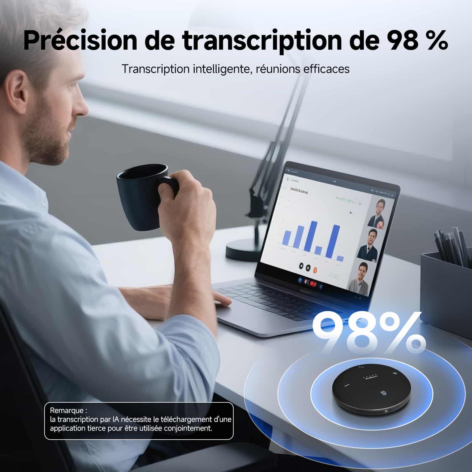 Microphone de Conférence Omni2 360° en Pleine Duplex avec Réduction de Bruit IA