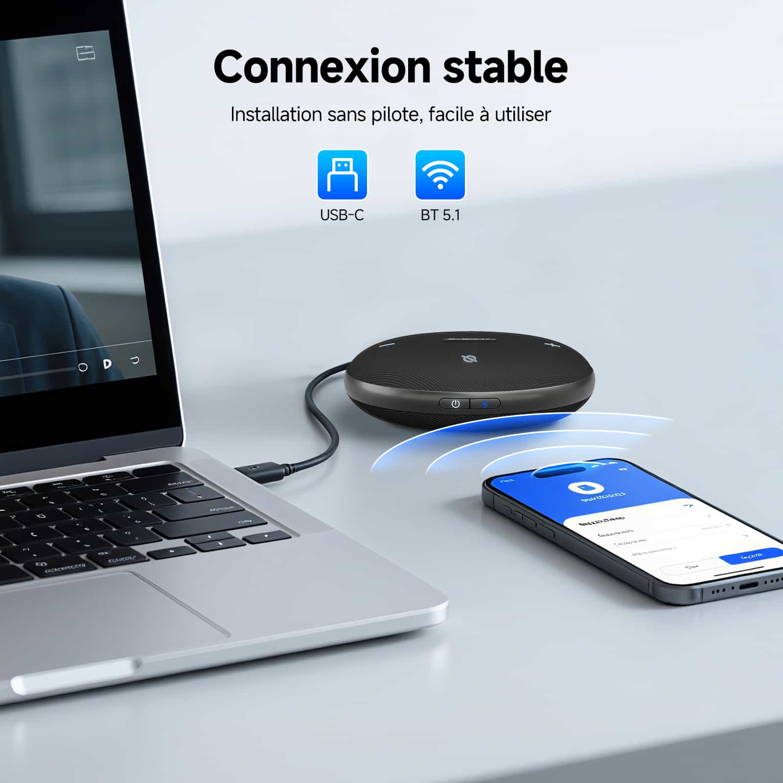 Microphone de Conférence Omni2 360° en Pleine Duplex avec Réduction de Bruit IA