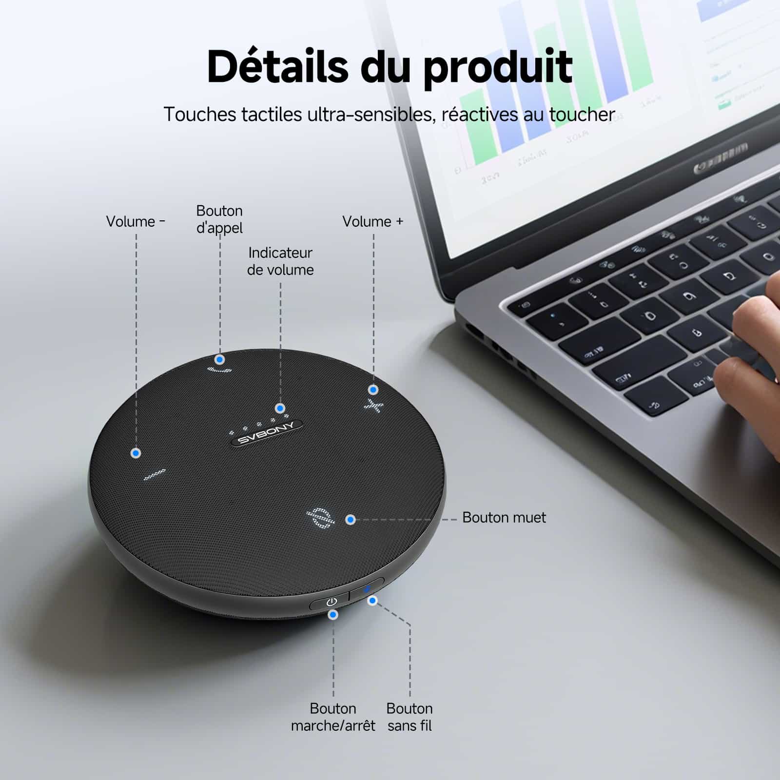 Microphone de Conférence Omni2 360° en Pleine Duplex avec Réduction de Bruit IA