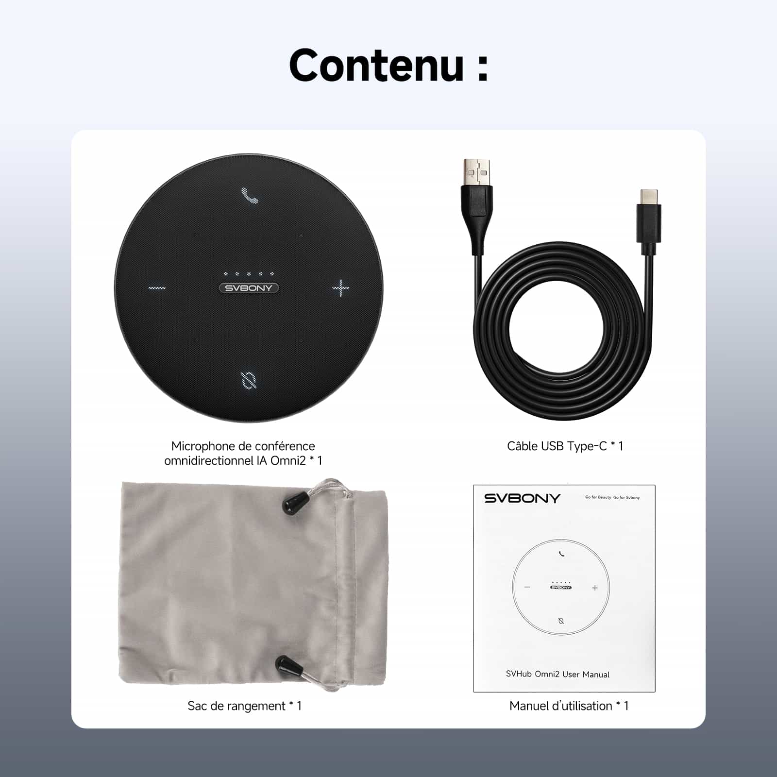 Microphone de Conférence Omni2 360° en Pleine Duplex avec Réduction de Bruit IA