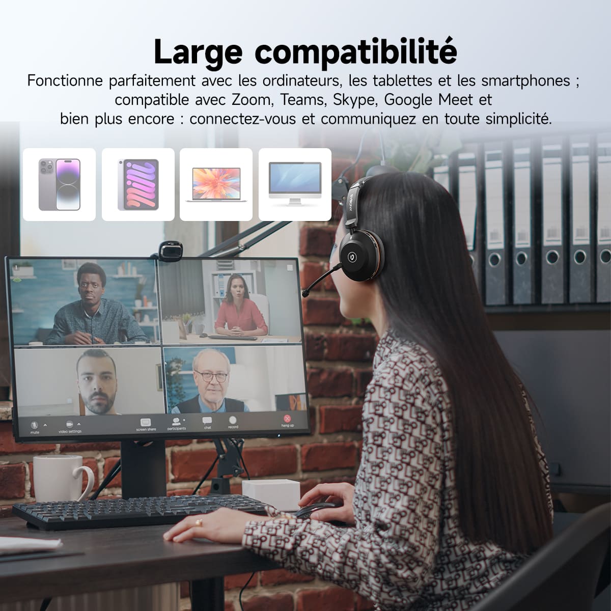 Le casque sans fil à réduction de bruit SVN H1 avec microphone et dongle USB est idéal pour les réunions en ligne