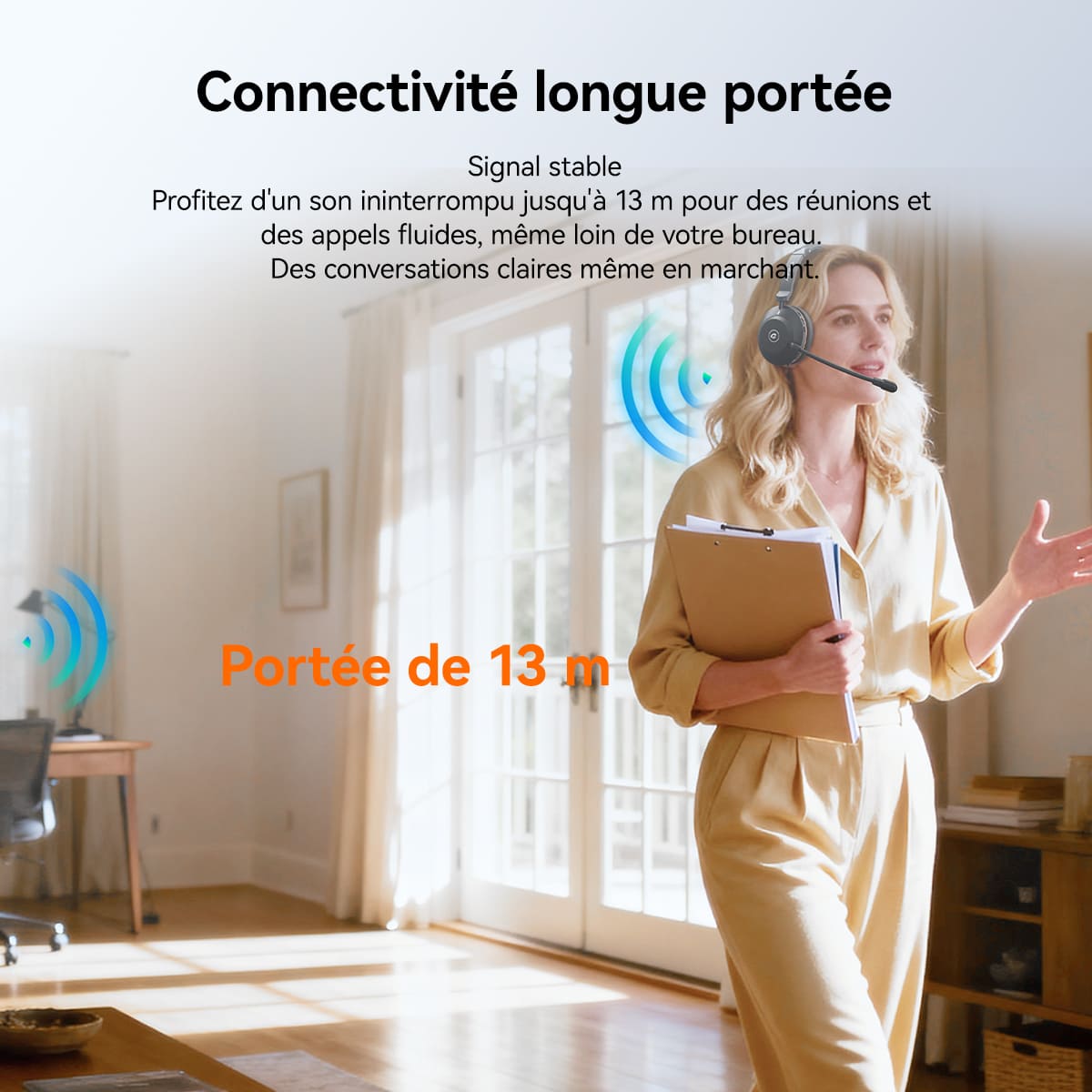 Le casque sans fil à réduction de bruit SVN H1 avec microphone et dongle USB est idéal pour les réunions en ligne