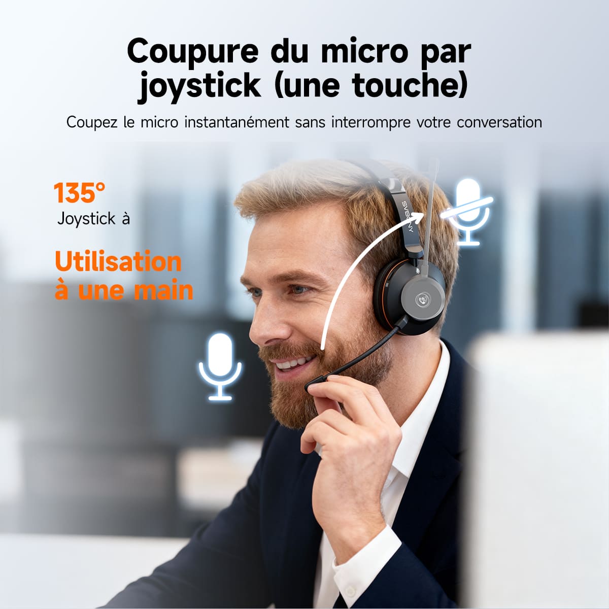 Le casque sans fil à réduction de bruit SVN H1 avec microphone et dongle USB est idéal pour les réunions en ligne