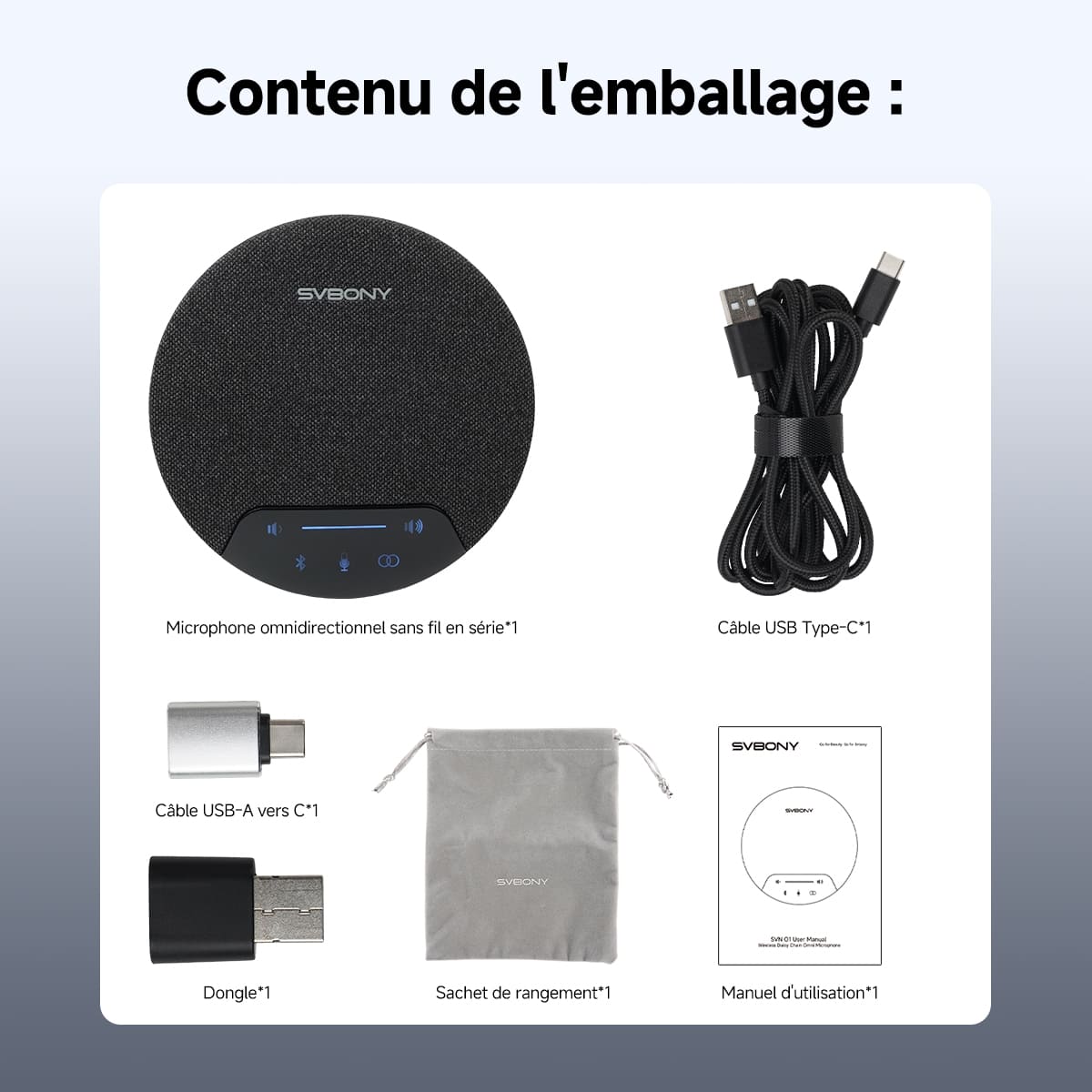SVN O1 Microphone de Conférence Omnidirectionnel sans Fil Full-duplex