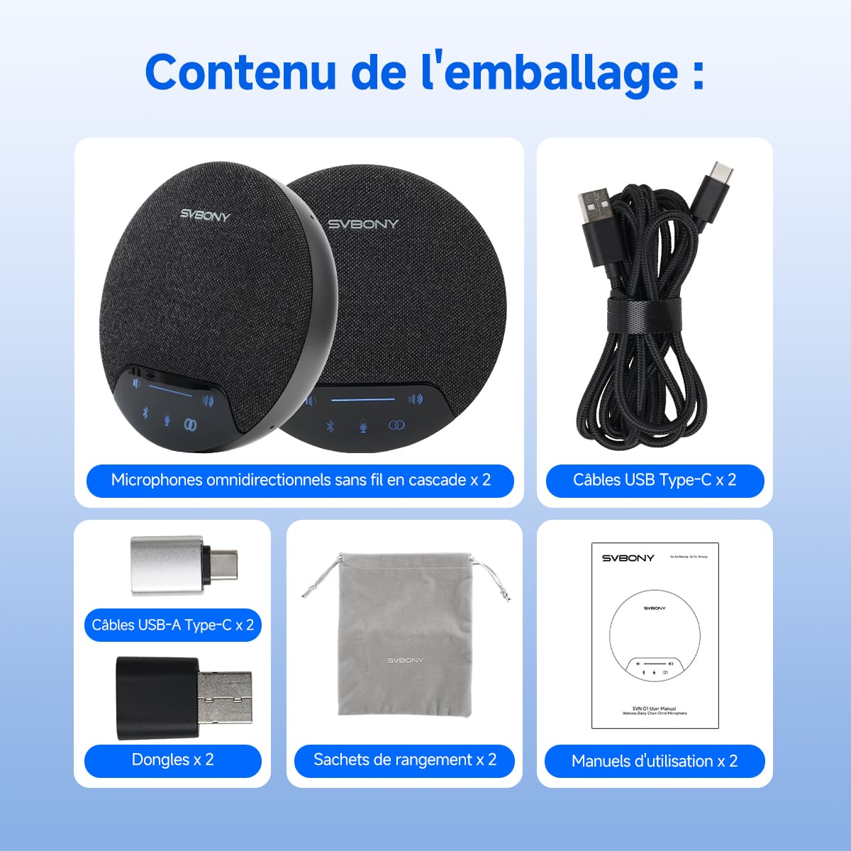 SVN O1 Microphone de Conférence Omnidirectionnel sans Fil Full-duplex
