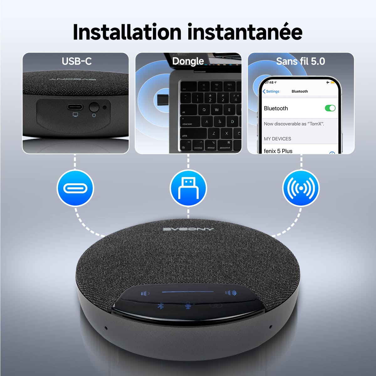 SVN O1 Microphone de Conférence Omnidirectionnel sans Fil Full-duplex