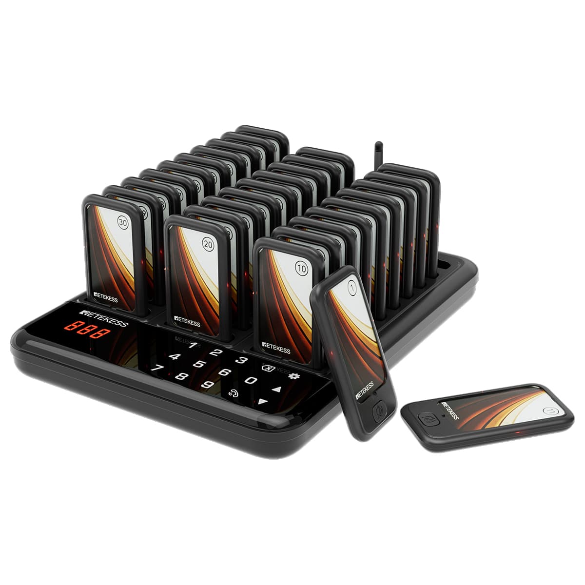 Retekess TD173, TD173P Bipeur Restaurant, Système d’Appel sans Fil, Longue Distance 500M, 7 Mode d’Appel, 1-999s Rappel, 30 Buzzer de Pager, Plus à Un Appel, pour Restaurants, Bars, Cour de Récréation 