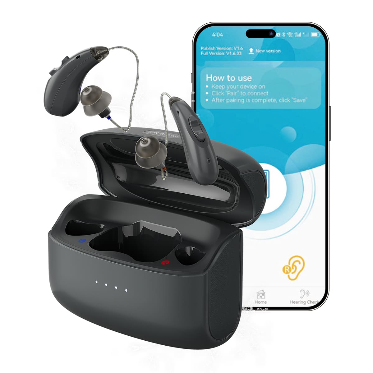 TE105 Aide Auditive CIC Étanche IP68 avec Bluetooth et Compatibilité Application pour Perte Auditive Modérée à Sévère
