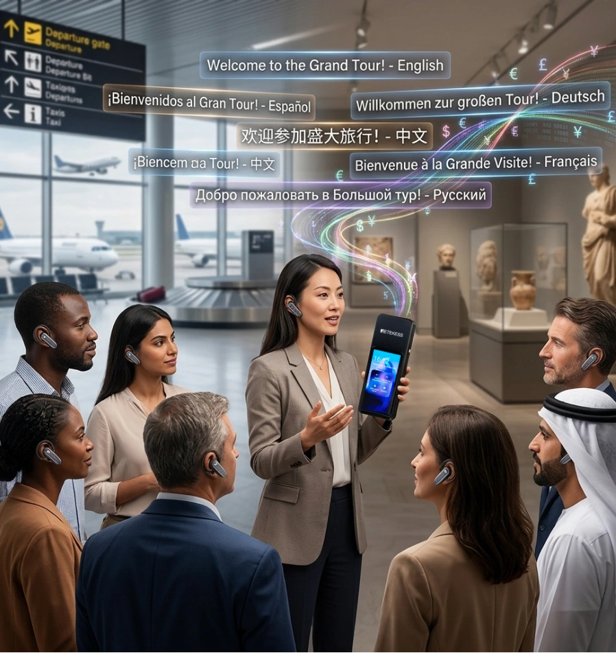 TT136 Appareil De Traduction Audio Multilingue Pour Groupes, Interprétation IA En Temps Réel En 120 Langues, Système De Traduction Pour Tours Et Conférences One-To-Many, Diffusion Double Canal, Longue Portée 2.4G