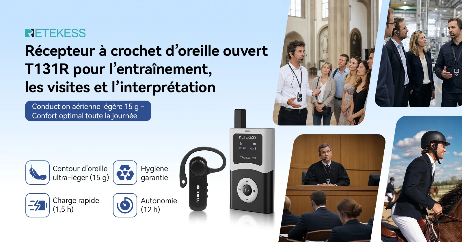 Récepteur sans fil open-ear pour guide touristique
