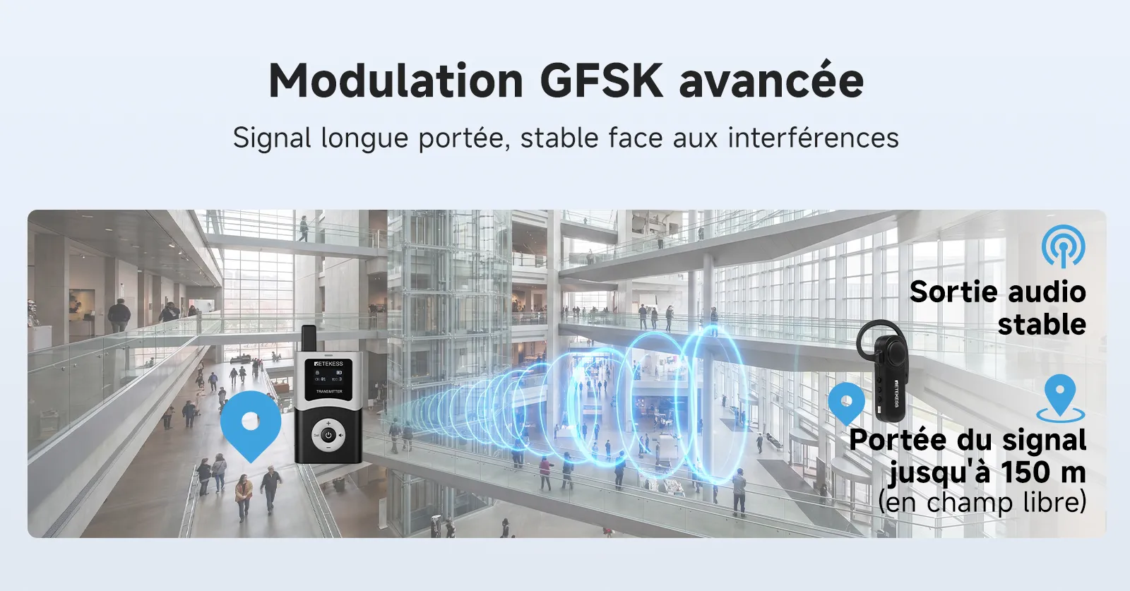 Système audio sans fil avec portée de 150 m