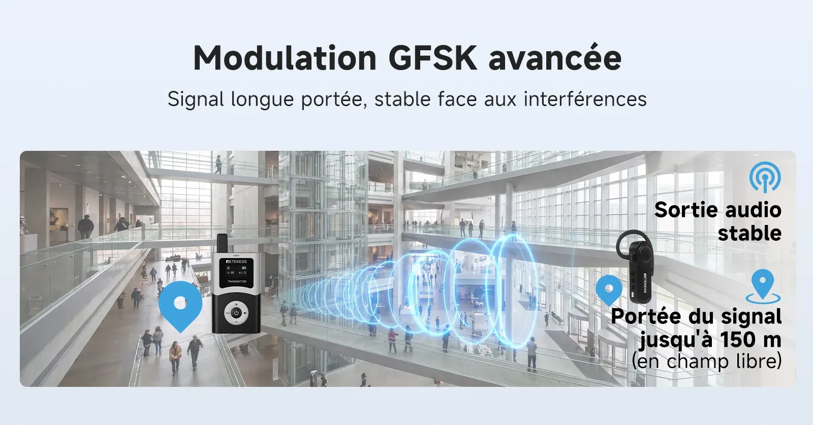 Système audio sans fil avec portée de 150 m