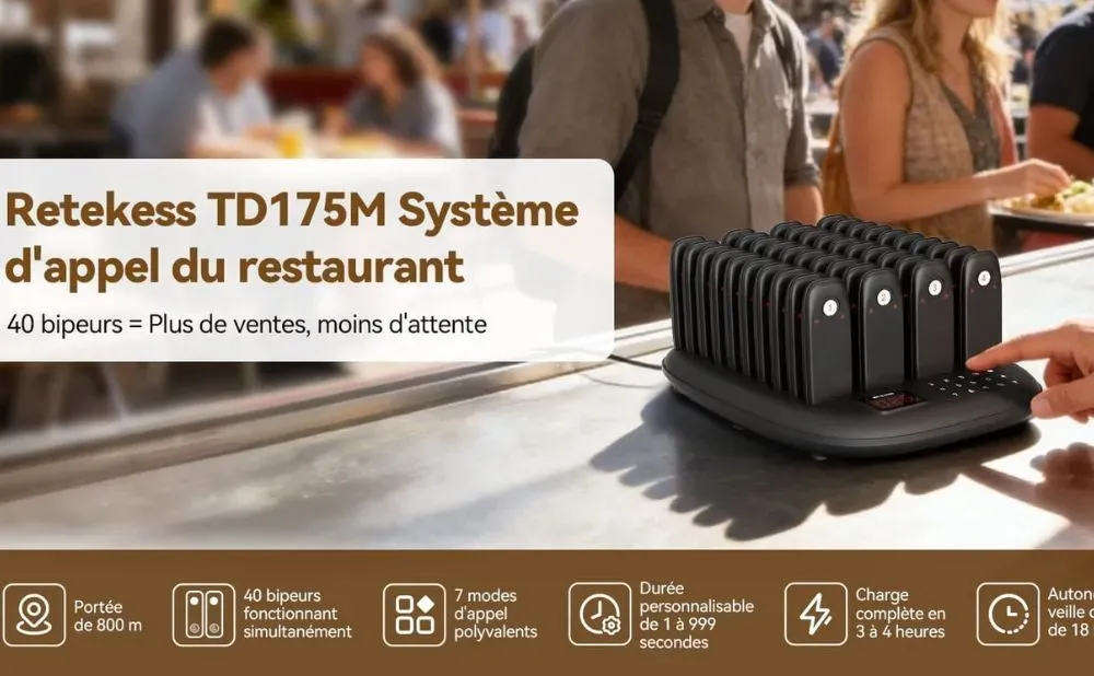 Système de paging TD175M Retekess : rappel automatique pour festivals et restaurants