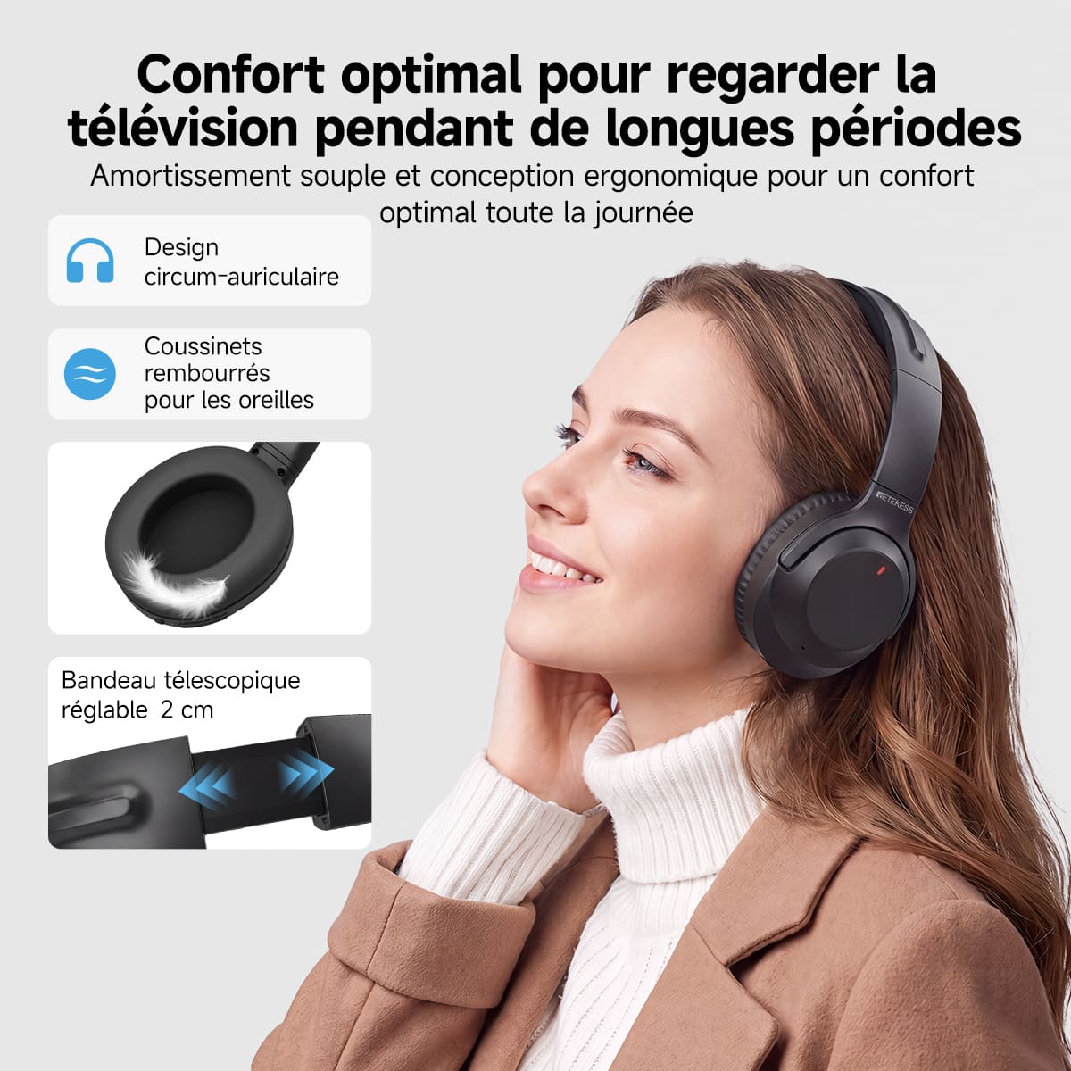 Retekess TA010 Casque Bluetooth à Réduction de Bruit pour TV