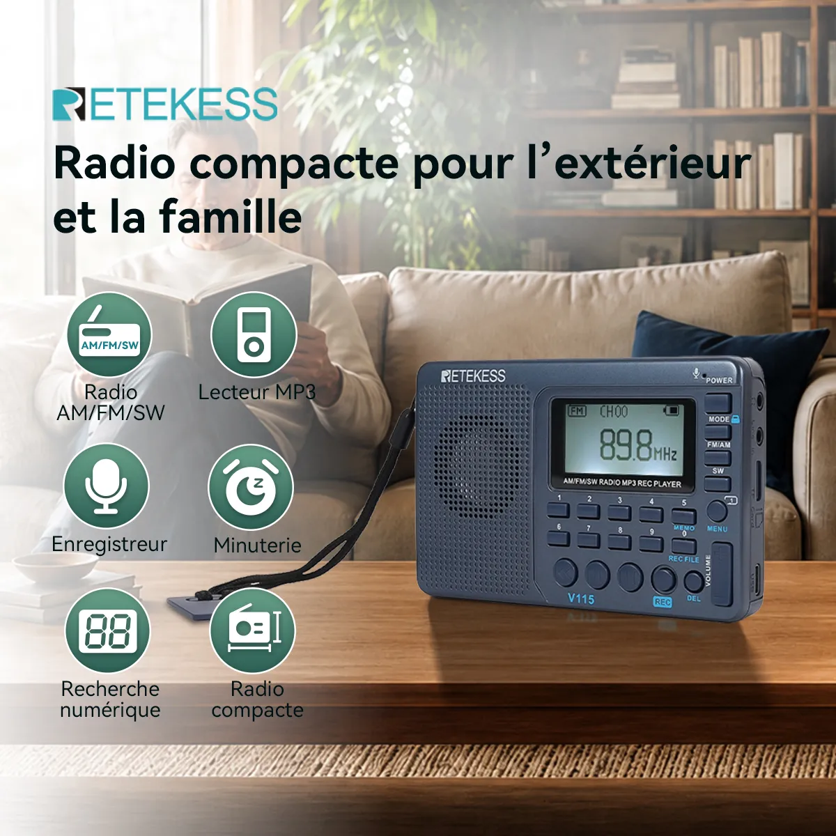 V115 Radio Portable Multibande Avec Réception AM/FM/SW, Lecture Et Enregistrement Sur Carte TF, Idéale Pour La Maison Et Les Déplacements
