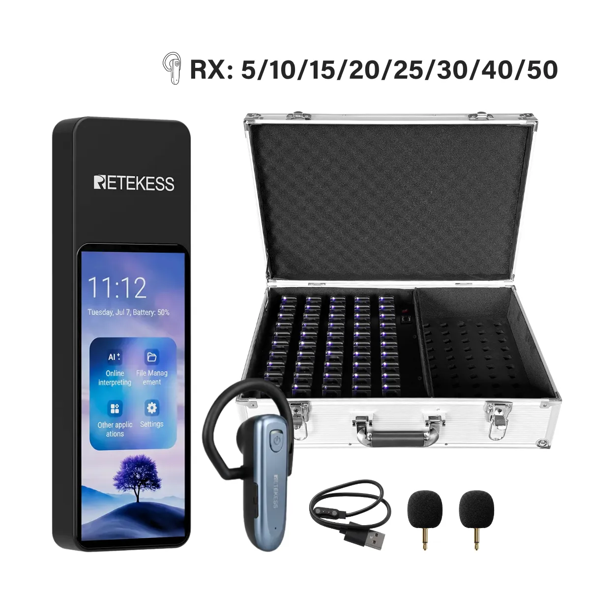 TT136 Appareil De Traduction Audio Multilingue Pour Groupes, Interprétation IA En Temps Réel En 120 Langues, Système De Traduction Pour Tours Et Conférences One-To-Many, Diffusion Double Canal, Longue Portée 2.4G, Disponible en septembre